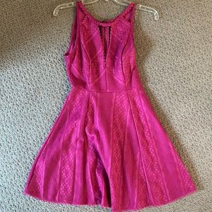 Free People Magenta Lace Mini Dress with Cut Outs